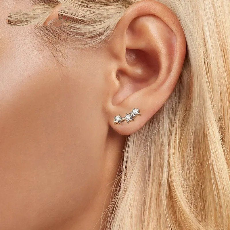 Boucles d'oreilles clous petites étoiles argentées pour femmes et adolescentes