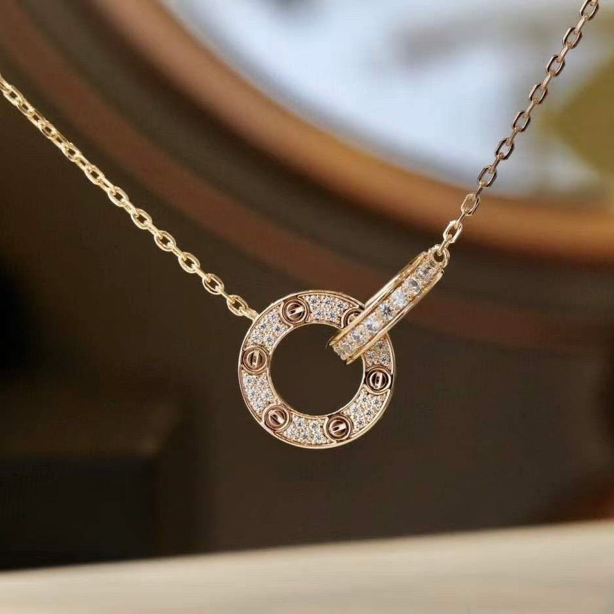 [Marin-Jewelry]LOVE 7.6MM NECKLACE Marin-Jewelry GOLD AND SILVER  FULL DIAMOND