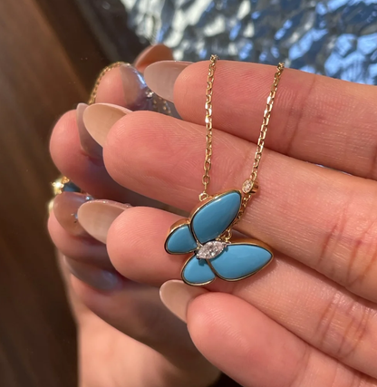 [Marin-Jewelry]Turquoise Butterfly Gold Necklace