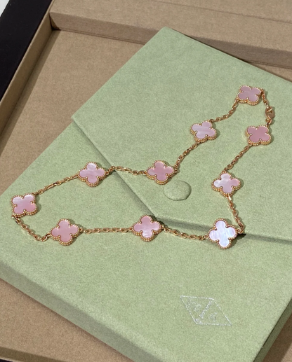 [Marin-Jewelry Jewellery] Pink Necklace with Ten Clover Designs