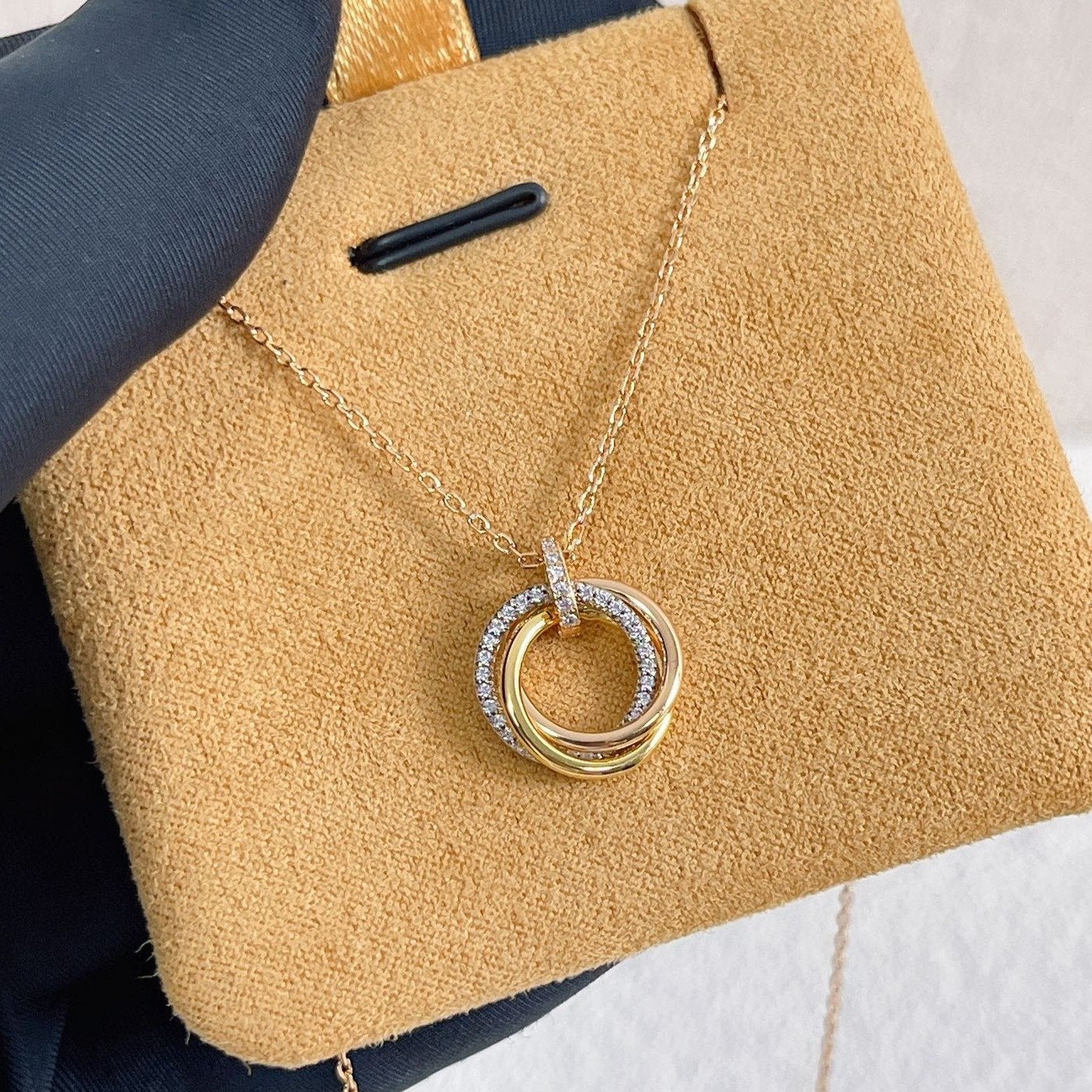 [Marin-Jewelry]TRINITY NECKLACE SILVER GOLD PINK GOLD DIAMONDS