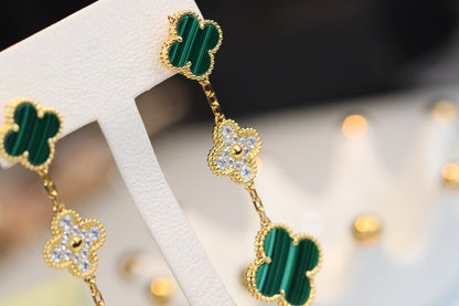 [Marin-Jewelry]CLOVER EARRINGS GOLD MALACHITE DIAMOND 3 MOTIF