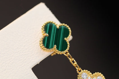 [Marin-Jewelry]CLOVER EARRINGS GOLD MALACHITE DIAMOND 3 MOTIF