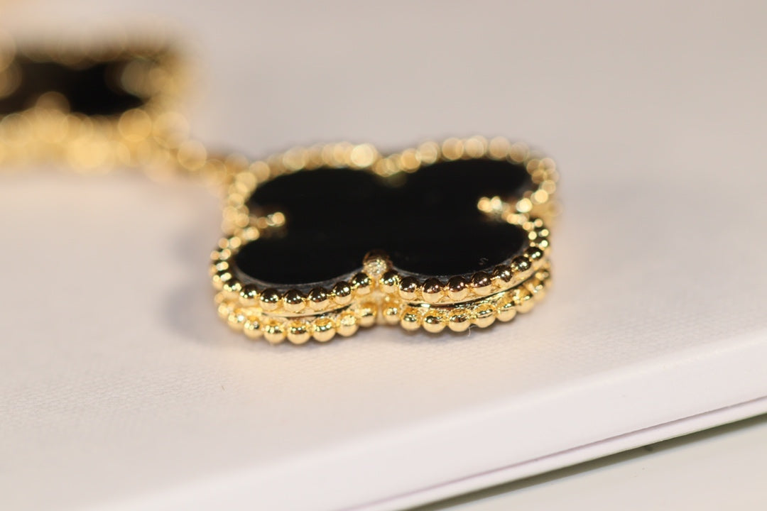 [Marin-Jewelry]CLOVER EARRINGS GOLD ONYX MOP 3 MOTIF