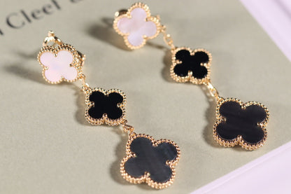 [Marin-Jewelry]CLOVER EARRINGS GOLD ONYX MOP 3 MOTIF