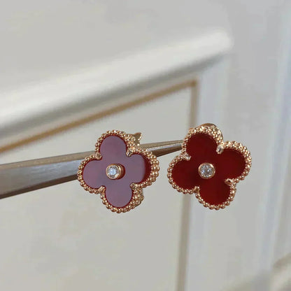 [Marin-Jewelry]CLOVER MEDIUM 1 MOTIFS CARNELIAN  DIAMOND earrings