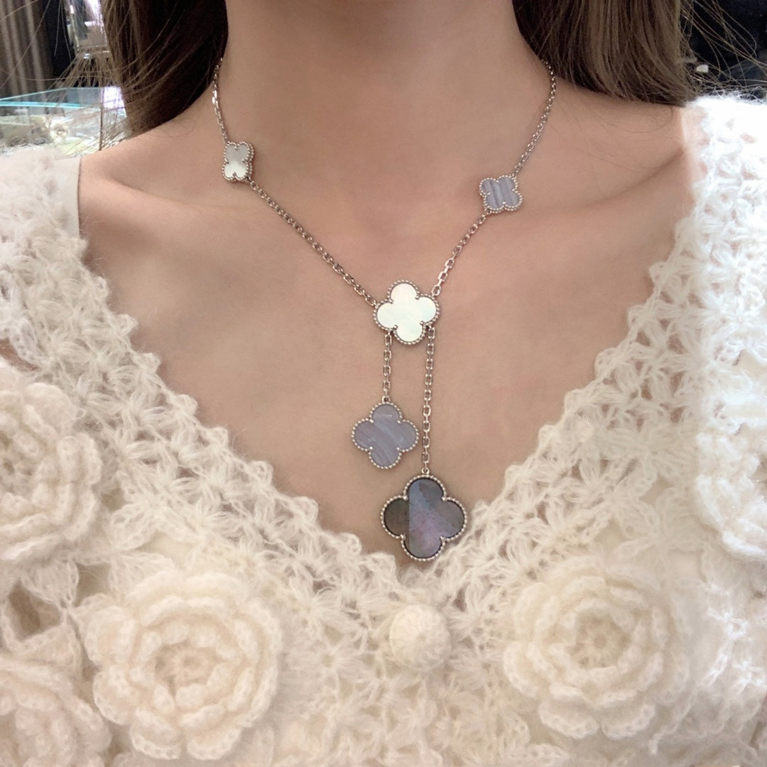 [Marin-Jewelry]CLOVER MOP CHALCEDONY NECKLACE SILVER 6 MOTIF
