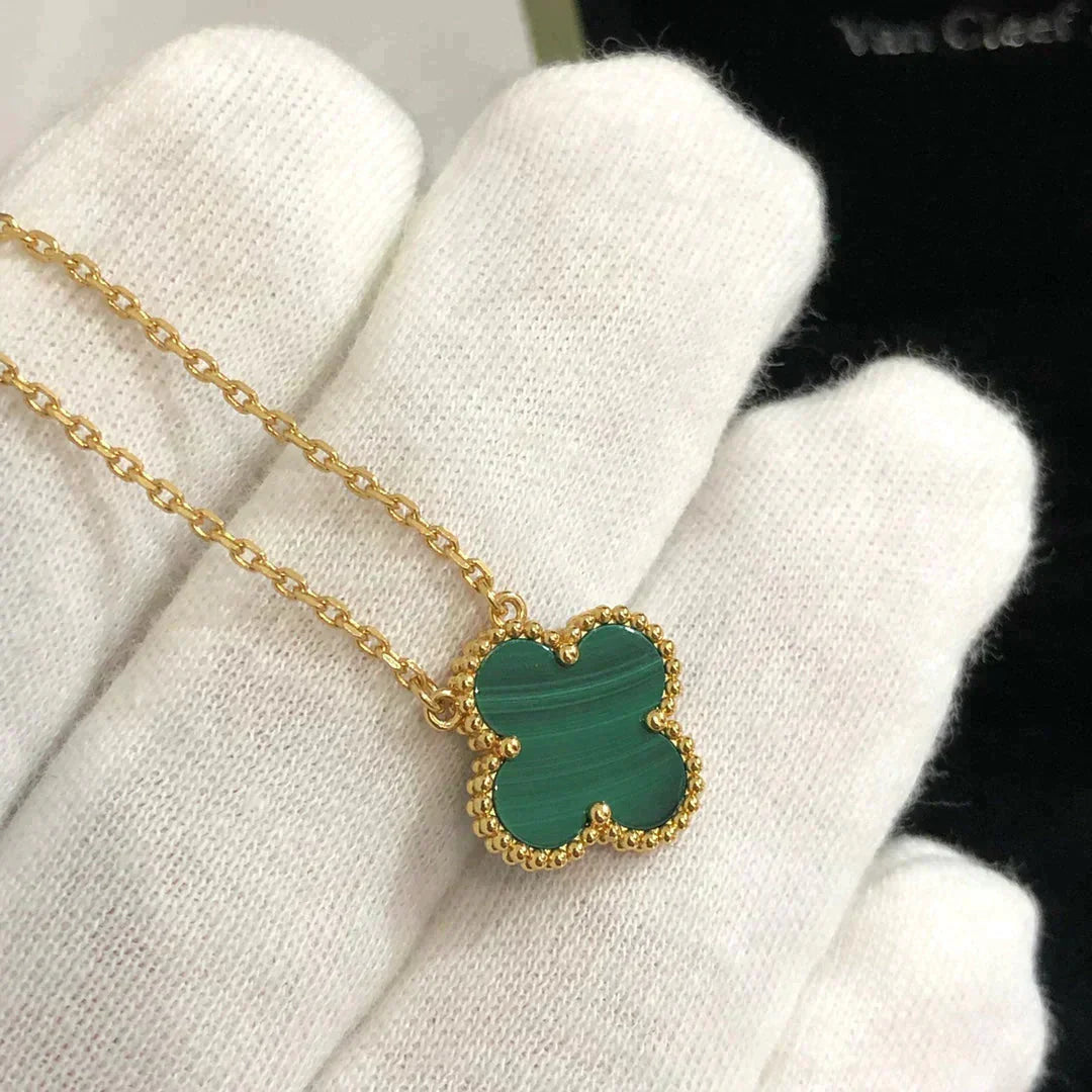 [Marin-Jewelry]CLOVER 15MM MALACHITE SINGLE FLOWER  NECKLACE