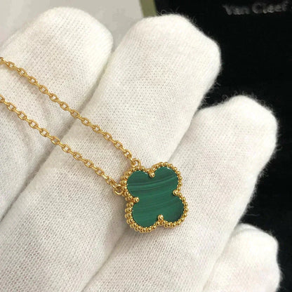 [Marin-Jewelry]CLOVER 15MM MALACHITE SINGLE FLOWER  NECKLACE