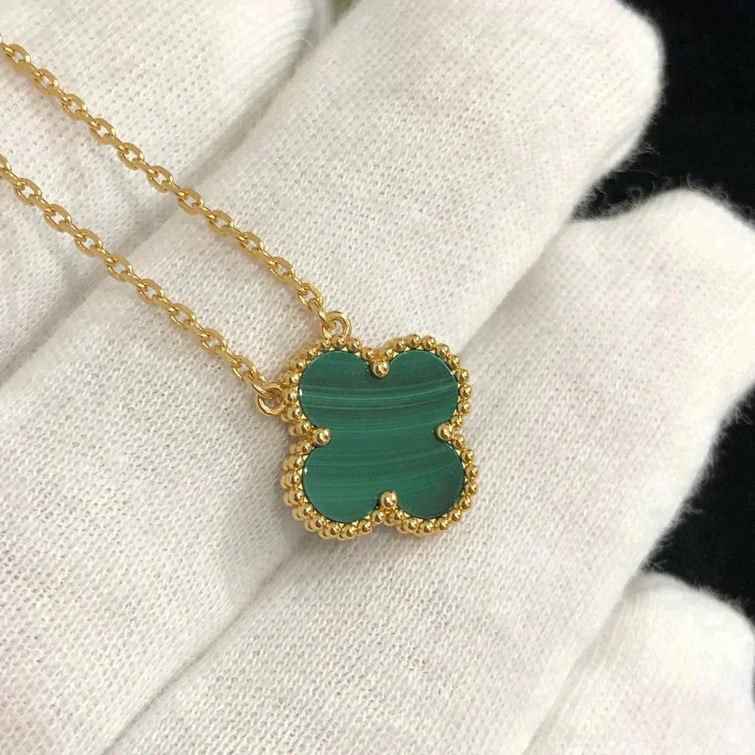 [Marin-Jewelry]CLOVER 15MM MALACHITE SINGLE FLOWER  NECKLACE