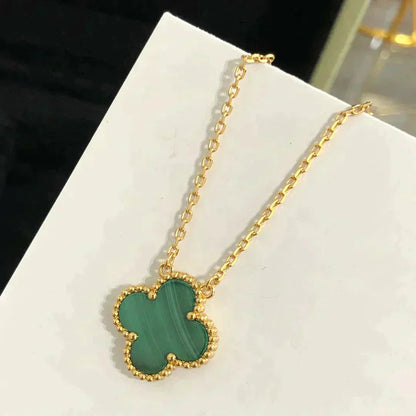 [Marin-Jewelry]CLOVER 15MM MALACHITE SINGLE FLOWER  NECKLACE