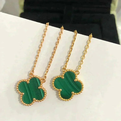 [Marin-Jewelry]CLOVER 15MM MALACHITE SINGLE FLOWER  NECKLACE