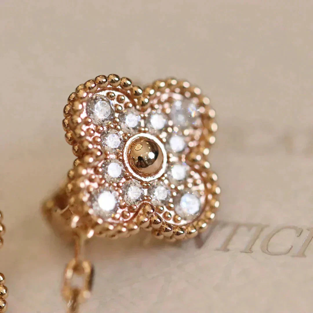[Marin-Jewelry]CLOVER MEDIUM 1 MOTIFS FUll DIAMOND EARRINGS