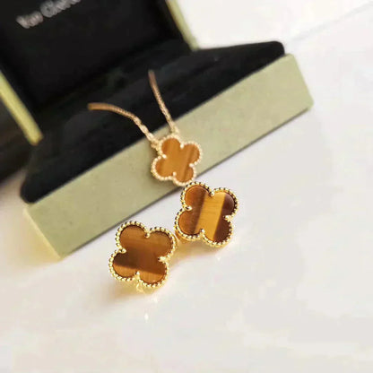 [Marin-Jewelry]CLOVER MEDIUM 1 MOTIFS TIGER EYE EARRINGS