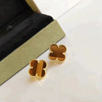 [Marin-Jewelry]CLOVER MEDIUM 1 MOTIFS TIGER EYE EARRINGS