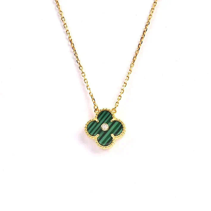 [Marin-Jewelry]CLOVER 15MM DIAMOND TURQUOISE NECKLACE