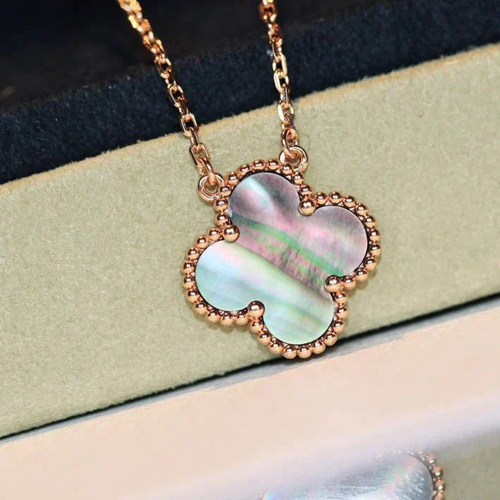 [Marin-Jewelry]CLOVER 15MM  GRAY MOTHER OF PEARL NECKLACE