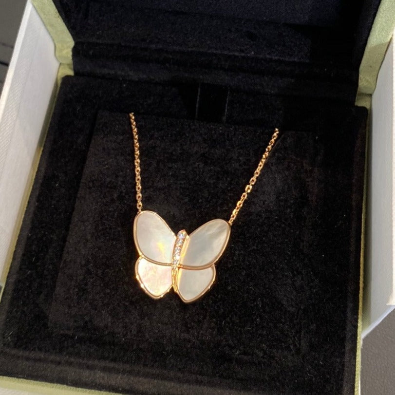 [Marin-Jewelry]BUTTERFLY GOLD MOP DIAMOND NECKLACE