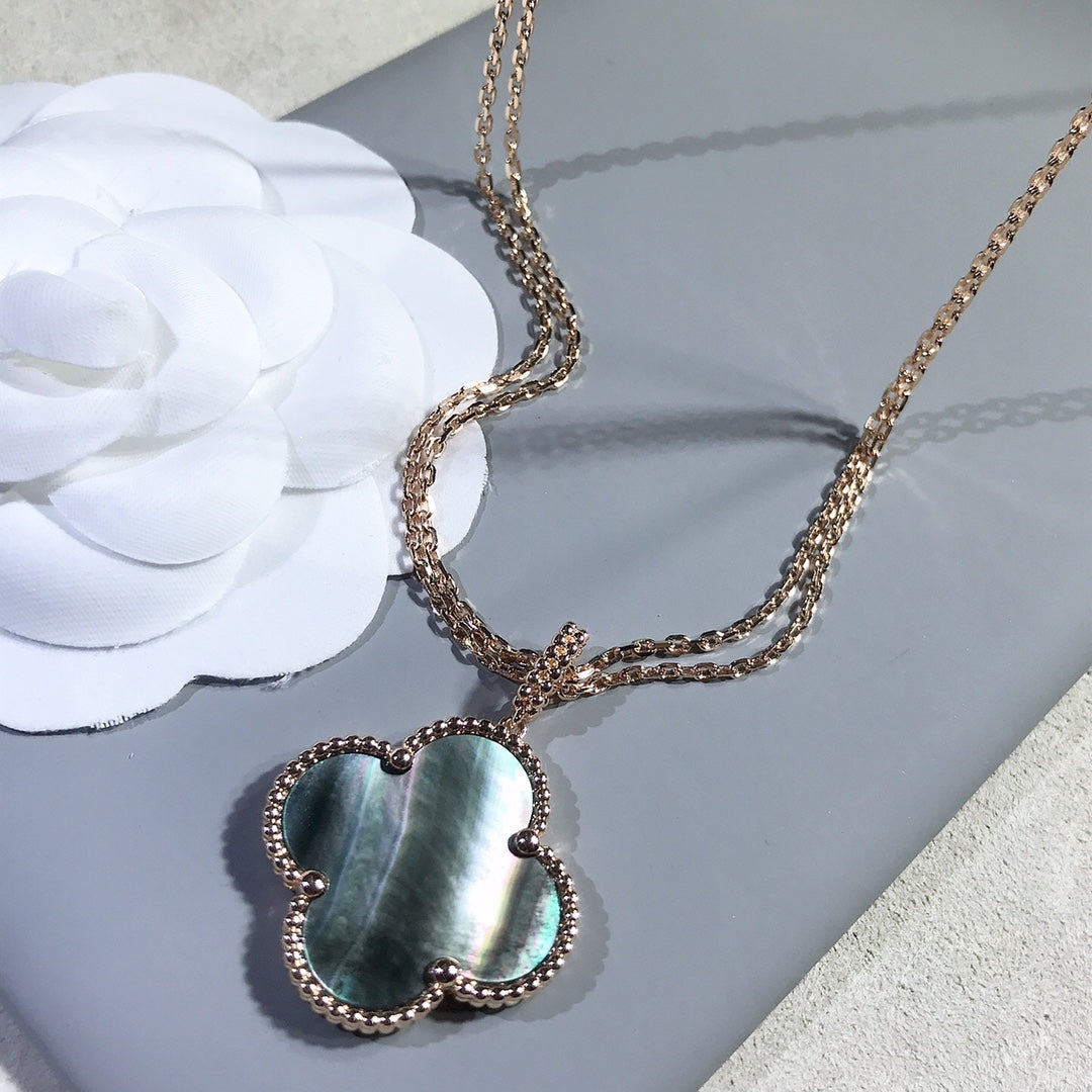 [Marin-Jewelry]CLOVER 25MM GOLD DARK MOP BIG CLOVER NECKLACE
