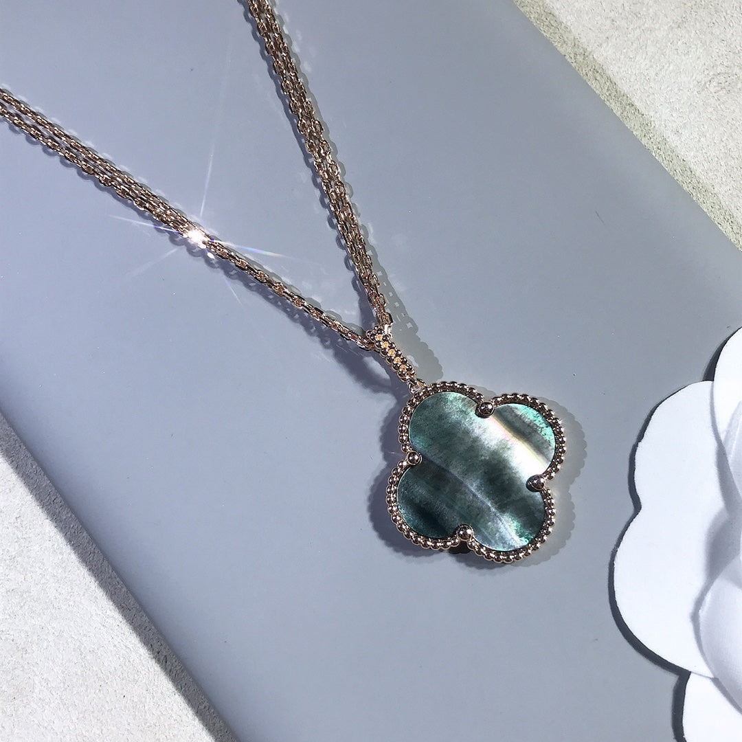 [Marin-Jewelry]CLOVER 25MM GOLD DARK MOP BIG CLOVER NECKLACE