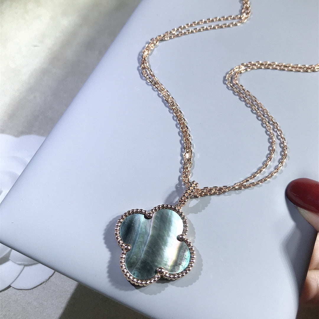 [Marin-Jewelry]CLOVER 25MM GOLD DARK MOP BIG CLOVER NECKLACE