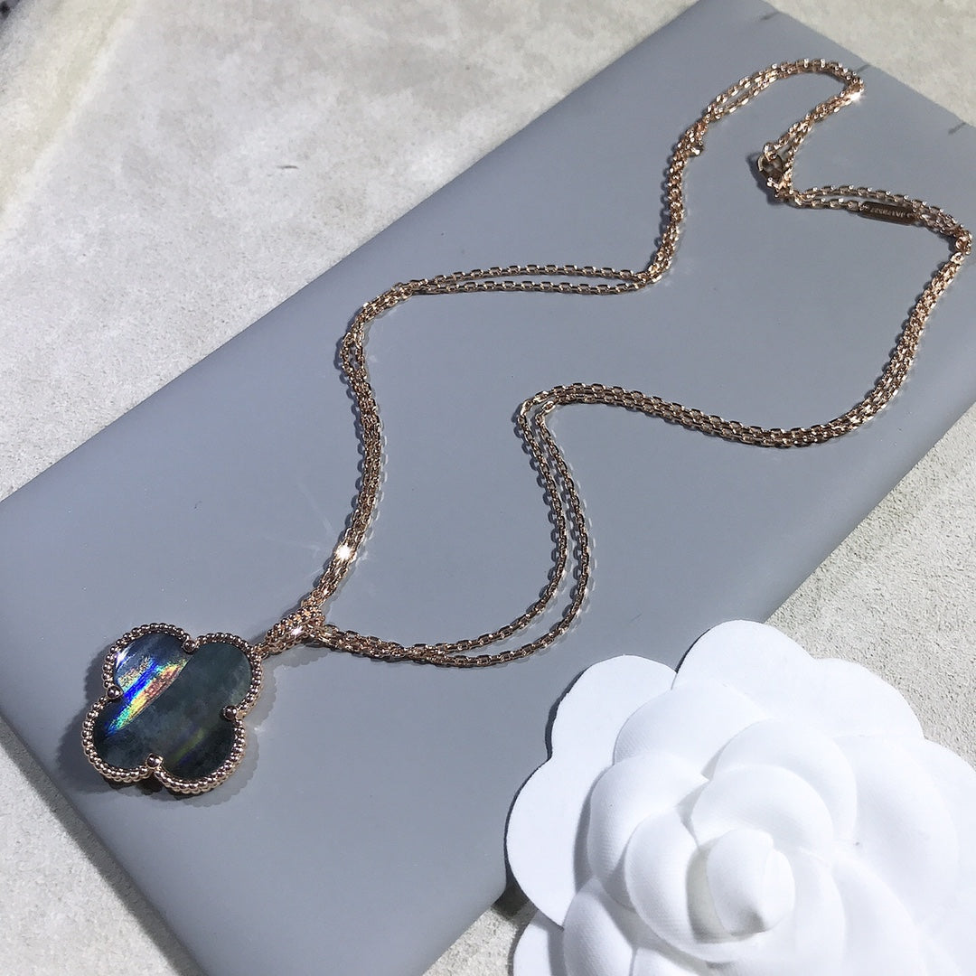 [Marin-Jewelry]CLOVER 25MM GOLD DARK MOP BIG CLOVER NECKLACE