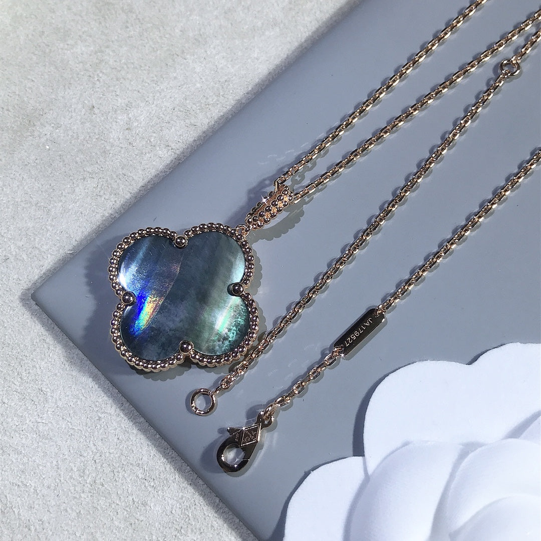 [Marin-Jewelry]CLOVER 25MM GOLD DARK MOP BIG CLOVER NECKLACE