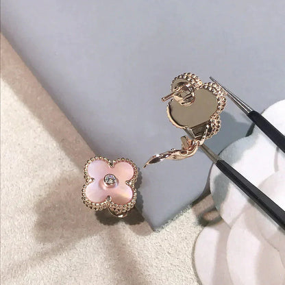 [Marin-Jewelry]CLOVER MEDIUM 1 MOTIFS  PINK MOP DIAMOND EARRINGS