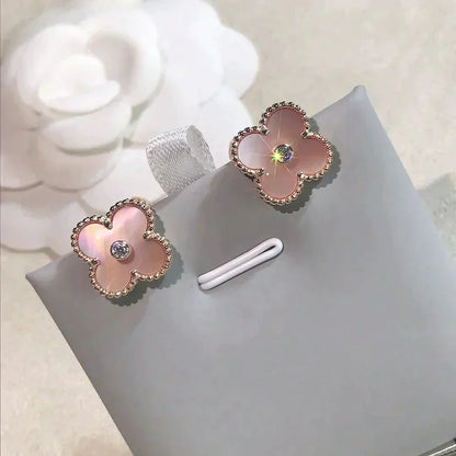 [Marin-Jewelry]CLOVER MEDIUM 1 MOTIFS  PINK MOP DIAMOND EARRINGS