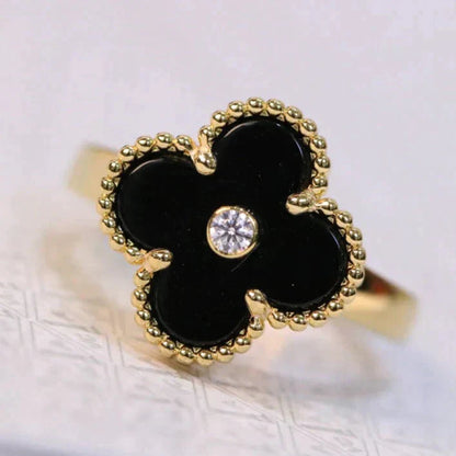 [Marin-Jewelry]CLOVER ONYX RING GOLD DIAMOND