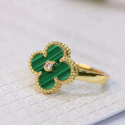 [Marin-Jewelry]CLOVER MALACHITE RING GOLD DIAMOND