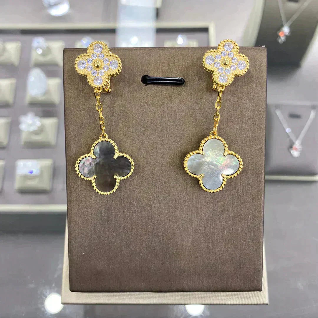[Marin-Jewelry]CLOVER  2 MOTIFS  DIAMOND  EARRINGS (MULTIPLE CHOICESç´