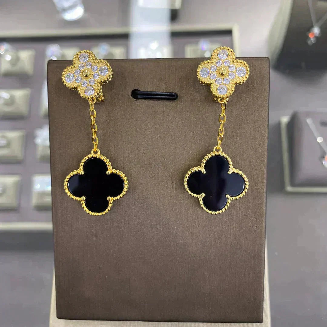 [Marin-Jewelry]CLOVER  2 MOTIFS  DIAMOND  EARRINGS (MULTIPLE CHOICESç´