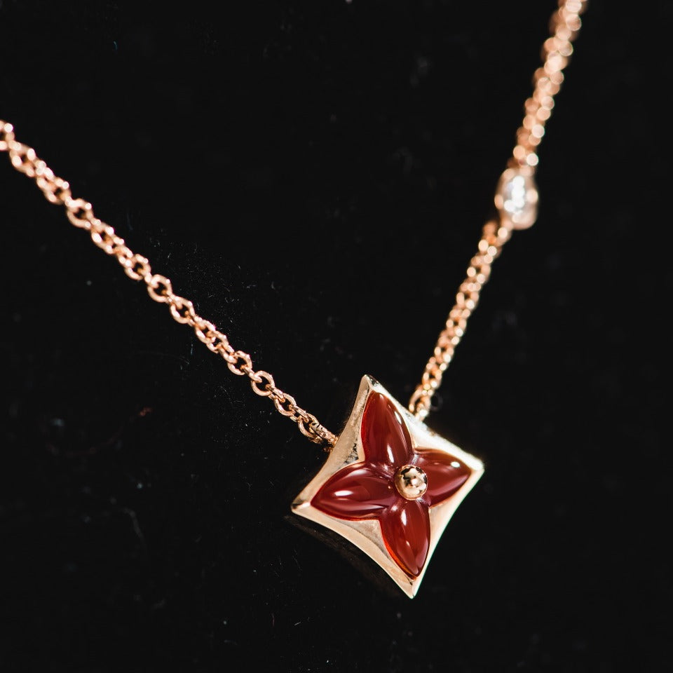 [Marin-Jewelry]STAR NECKLACE PINK GOLD 1 DIAMOND