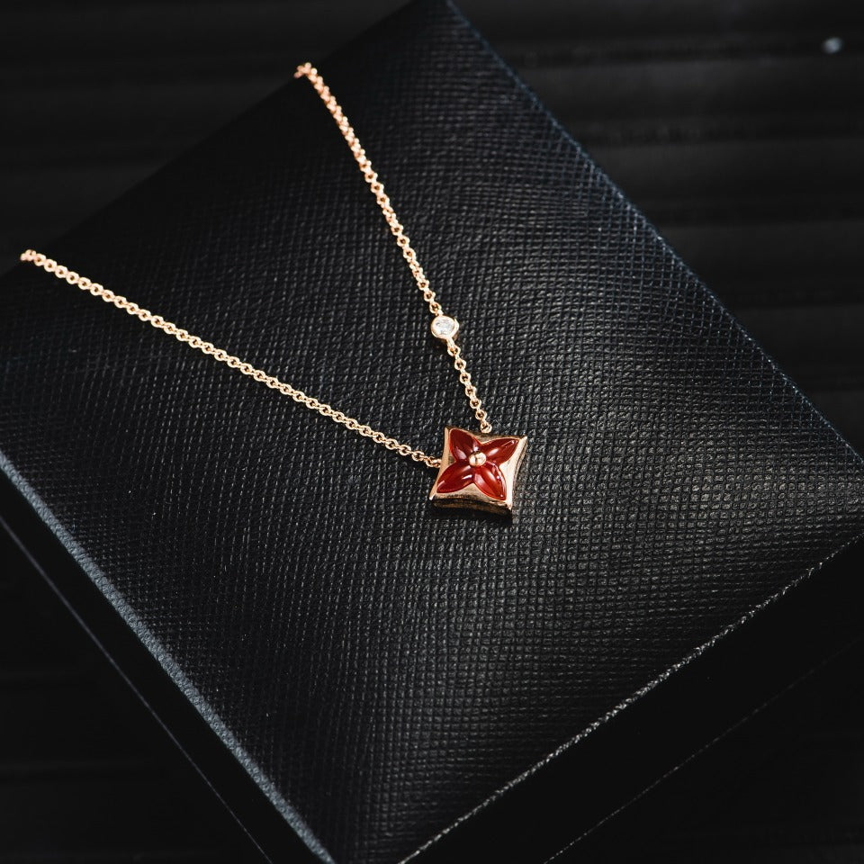 [Marin-Jewelry]STAR NECKLACE PINK GOLD 1 DIAMOND