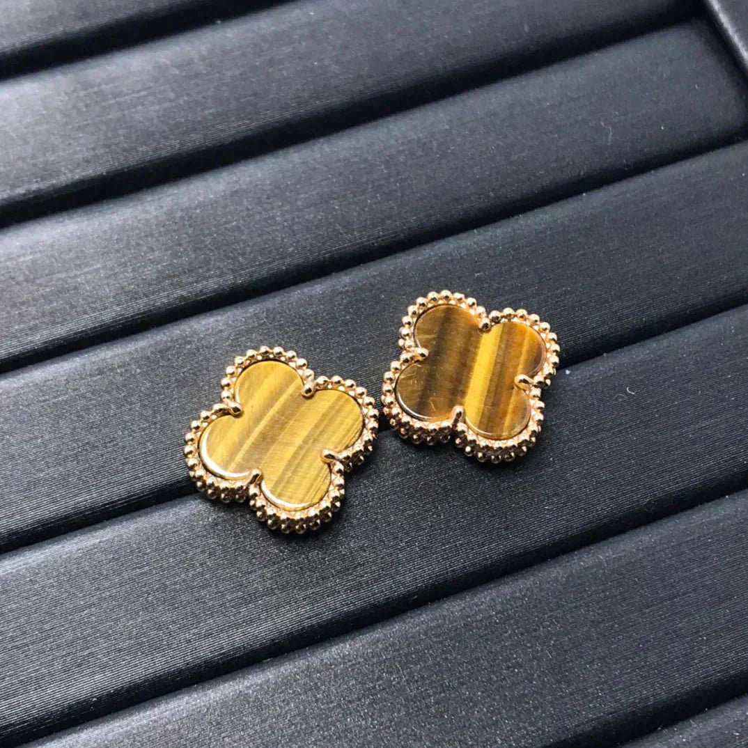 [Marin-Jewelry]CLOVER MEDIUM 1 MOTIFS TIGER EYE EARRINGS