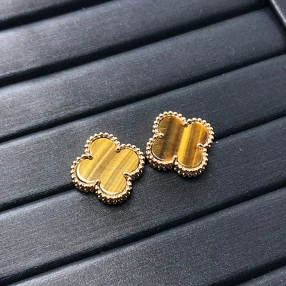 [Marin-Jewelry]CLOVER MEDIUM 1 MOTIFS TIGER EYE EARRINGS