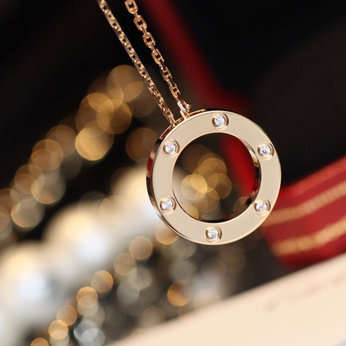 [Marin-Jewelry]LOVE NECKLACE 16MM 6 DIAMONDS PINK GOLD