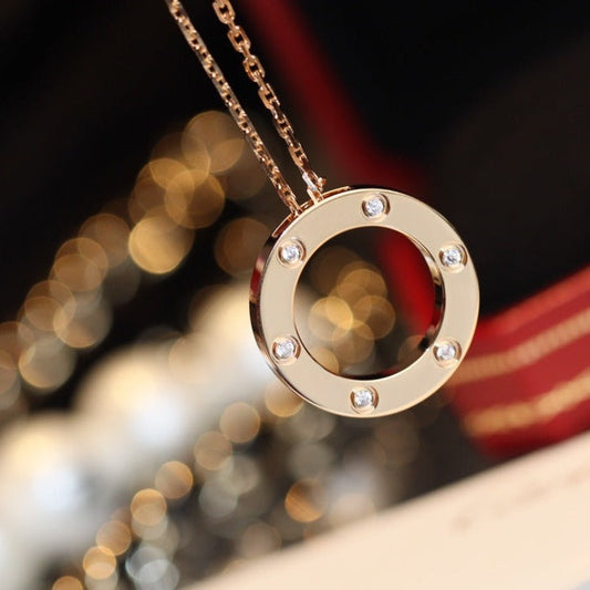 [Marin-Jewelry]LOVE NECKLACE 16MM 6 DIAMONDS PINK GOLD