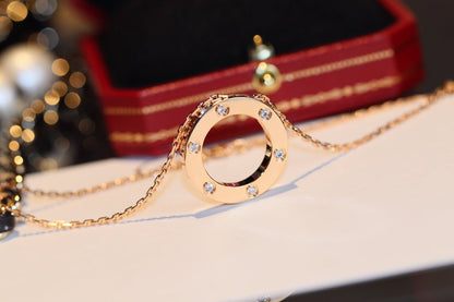 [Marin-Jewelry]LOVE NECKLACE 16MM 6 DIAMONDS PINK GOLD
