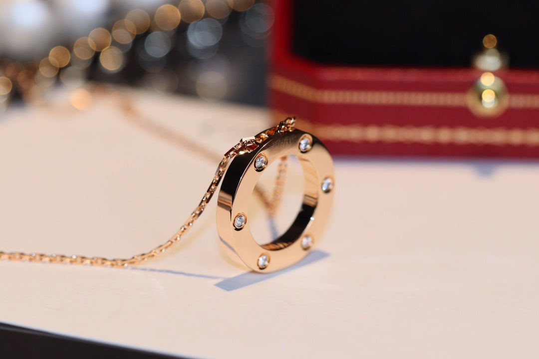 [Marin-Jewelry]LOVE NECKLACE 16MM 6 DIAMONDS PINK GOLD