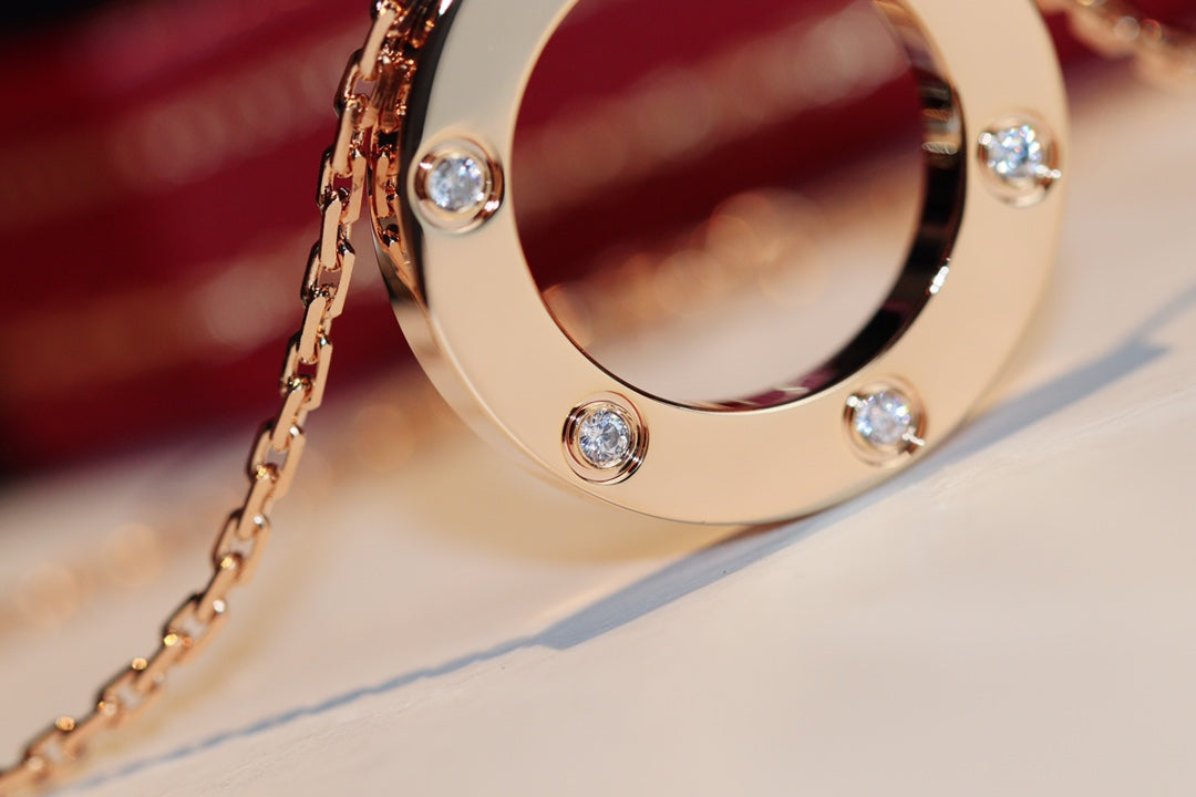 [Marin-Jewelry]LOVE NECKLACE 16MM 6 DIAMONDS PINK GOLD