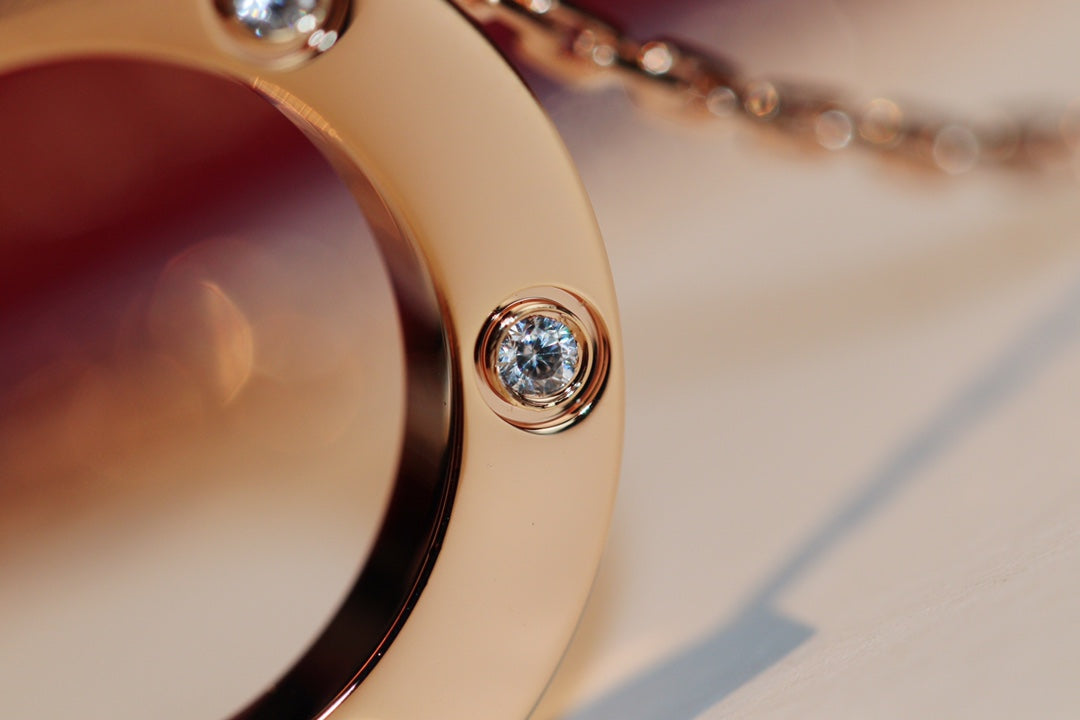[Marin-Jewelry]LOVE NECKLACE 16MM 6 DIAMONDS PINK GOLD