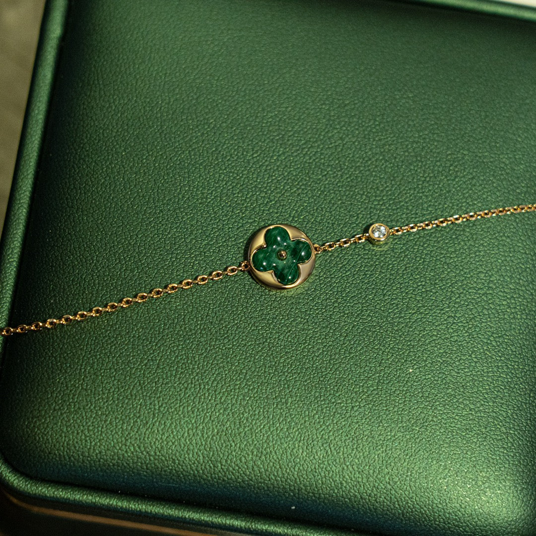 [Marin-Jewelry]SUN MALACHITE 1 DIAMOND PINK GOLD BRACELET