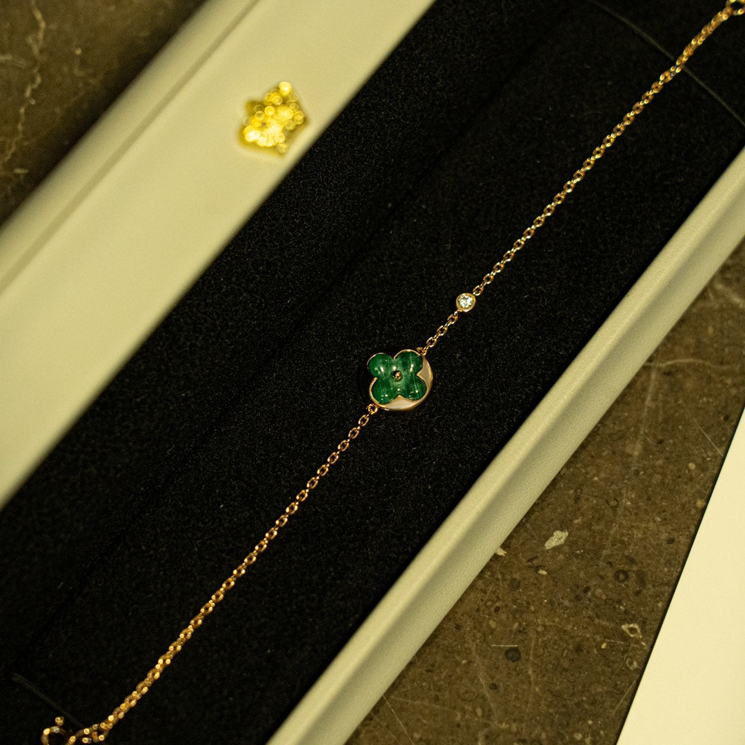 [Marin-Jewelry]SUN MALACHITE 1 DIAMOND PINK GOLD BRACELET