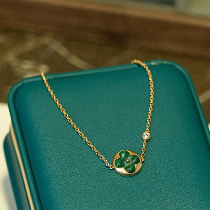 [Marin-Jewelry]SUN MALACHITE 1 DIAMOND PINK GOLD BRACELET