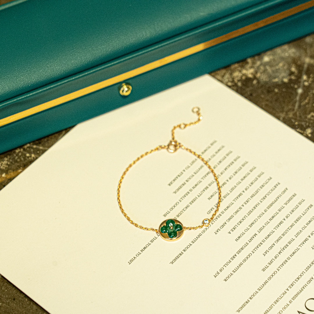 [Marin-Jewelry]SUN MALACHITE 1 DIAMOND PINK GOLD BRACELET