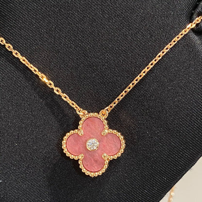 [Marin-Jewelry]CLOVER 15MM DIAMOND RHODONITE NECKLACE