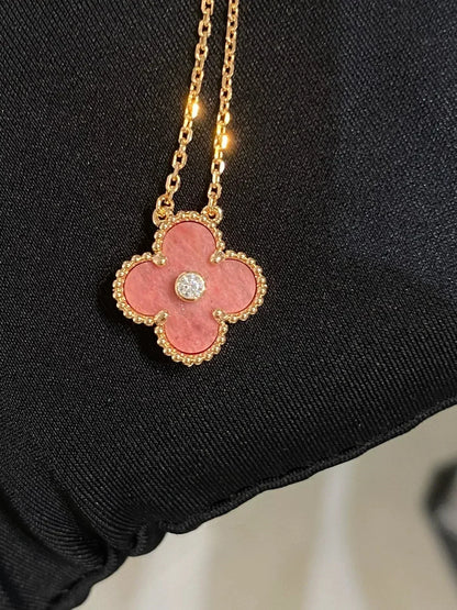 [Marin-Jewelry]CLOVER 15MM DIAMOND RHODONITE NECKLACE