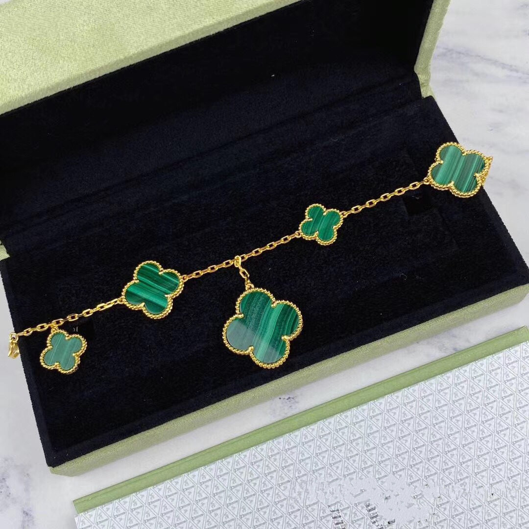 [Marin-Jewelry]MAGIC CLOVER MALACHITE GOLD BRACELET 5 MOTIFS